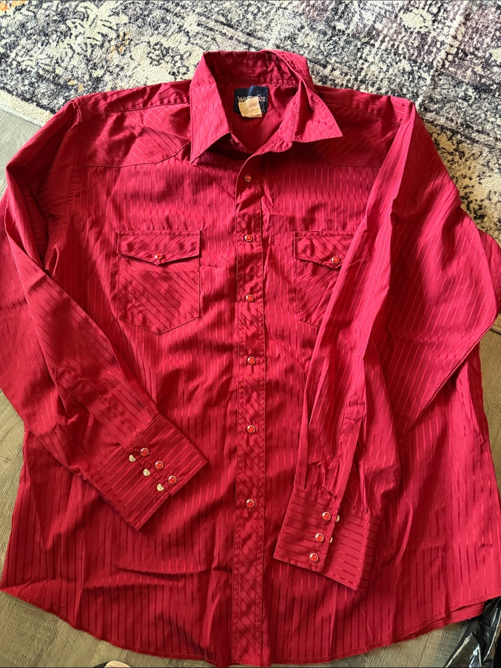 Wrangler Red Pinstripe pearl snap Long-Sleeve Button Western Shirt